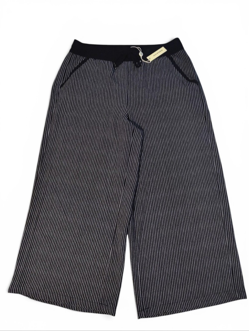 🆕️ Max Studio Black & White Striped Pull-on Cropped Wide Leg Pant Womens Large - Picture 1 of 11